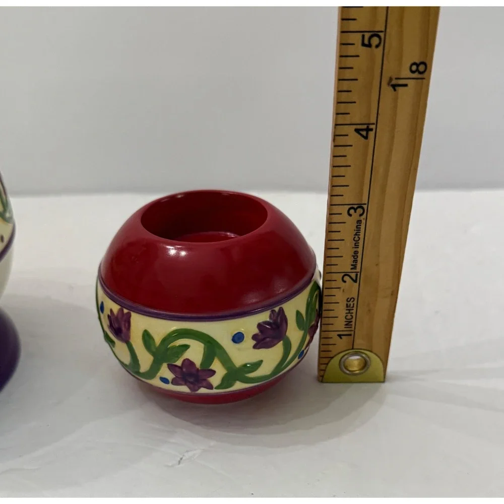 Jim Shore Heartwood Creek Floral Stripe Ceramic Vase & Votive Holder Set 2004